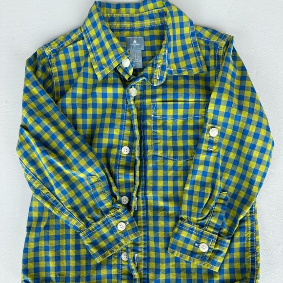 🧡 3/$15 Baby Gap Blue Green Checkered Button Up - 3T - Picture 1 of 5